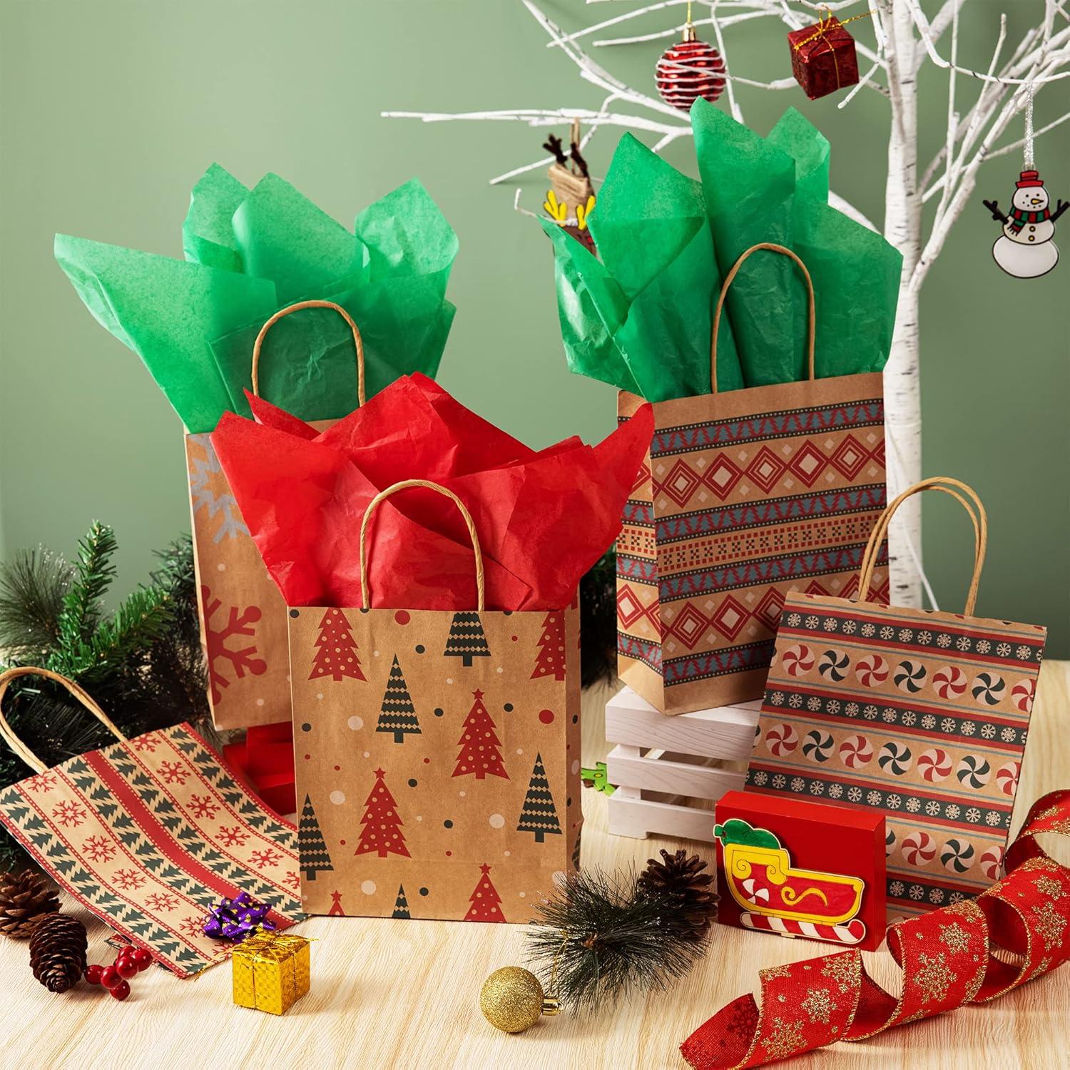 imageJOYIN 18 PCS Christmas Bags Assorted Sizes Kraft Treat Candy Bags Small 55 Medium 9 Large 13 for Xmas Party Favors Decoration Holiday Present Wrapping Thanksgiving Gift Decordark brown