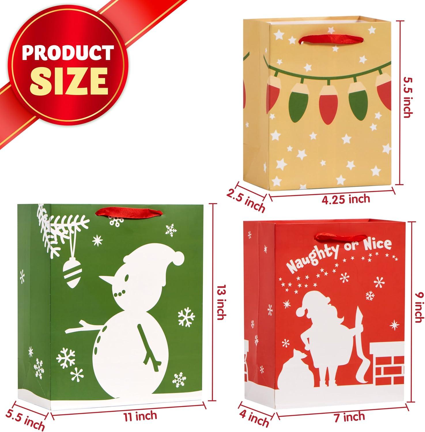 imageJOYIN 18 PCS Christmas Bags Assorted Sizes Kraft Treat Candy Bags Small 55 Medium 9 Large 13 for Xmas Party Favors Decoration Holiday Present Wrapping Thanksgiving Gift DecorBrown Green Red White