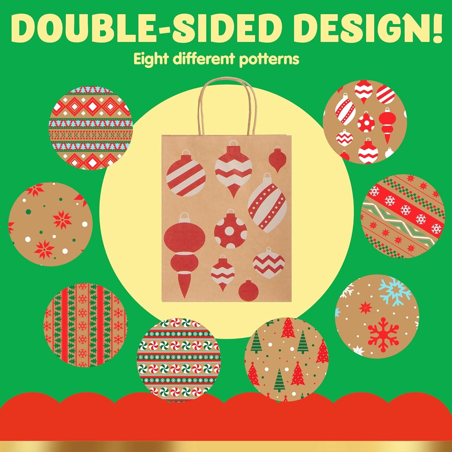 imageJOYIN 18 PCS Christmas Bags Assorted Sizes Kraft Treat Candy Bags Small 55 Medium 9 Large 13 for Xmas Party Favors Decoration Holiday Present Wrapping Thanksgiving Gift Decordark brown