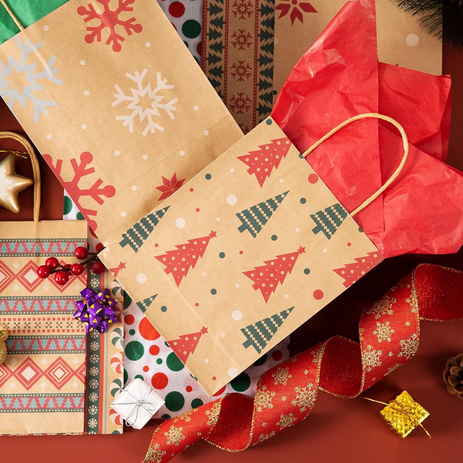 imageJOYIN 18 PCS Christmas Bags Assorted Sizes Kraft Treat Candy Bags Small 55 Medium 9 Large 13 for Xmas Party Favors Decoration Holiday Present Wrapping Thanksgiving Gift Decordark brown