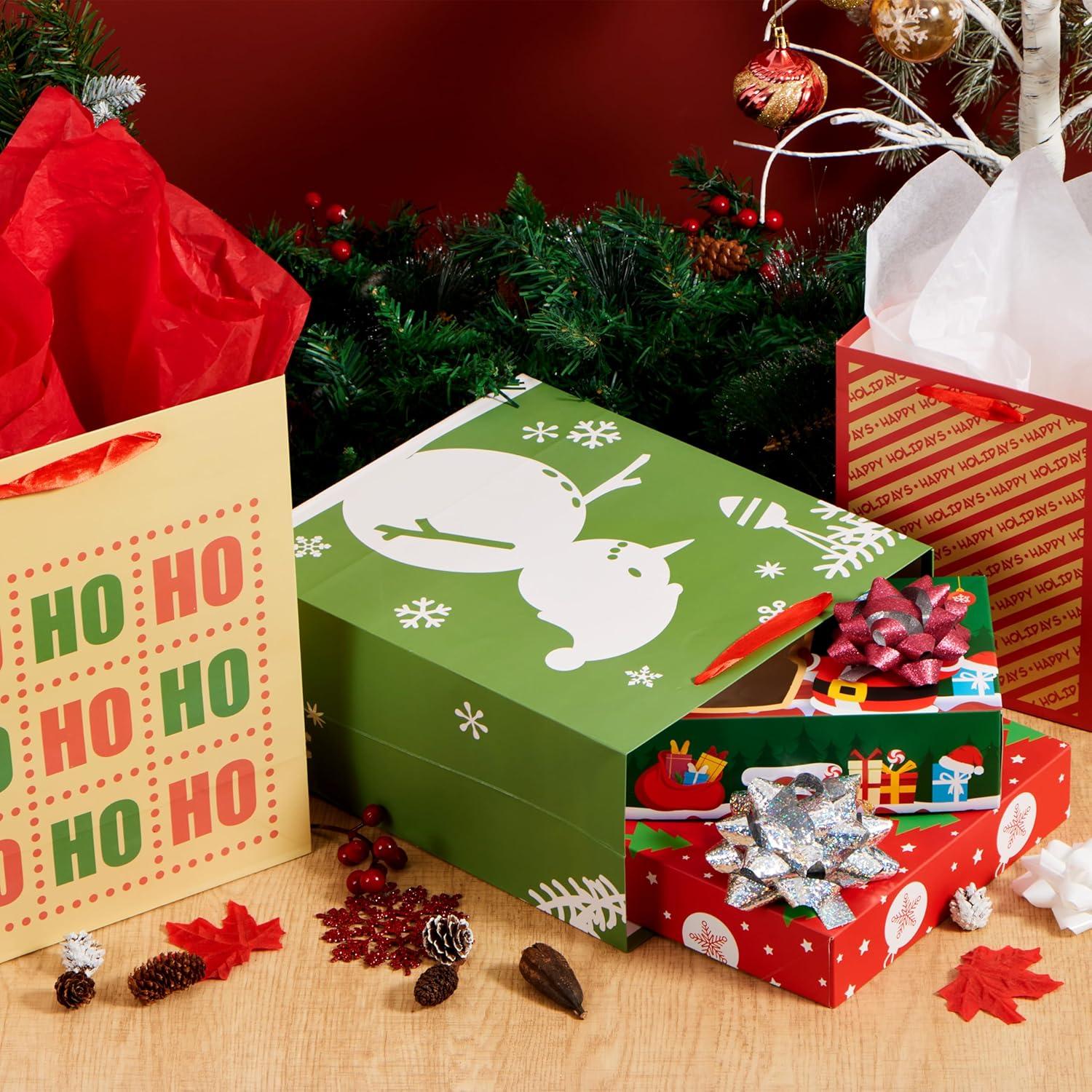 imageJOYIN 18 PCS Christmas Bags Assorted Sizes Kraft Treat Candy Bags Small 55 Medium 9 Large 13 for Xmas Party Favors Decoration Holiday Present Wrapping Thanksgiving Gift DecorBrown Green Red White