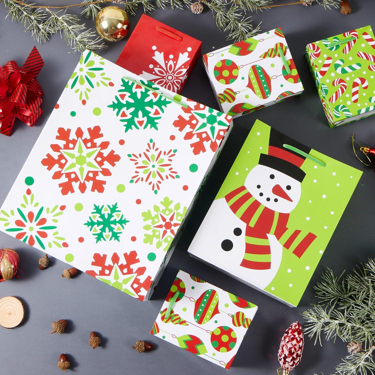 imageJOYIN 20 PCS Christmas Goody Gift Bags with Handles Assorted Sizes Holiday Paper Presents Wrapping Bag for Xmas GiftGiving Thanksgiving Gift Decor Classroom Treat Candy and Party Favors