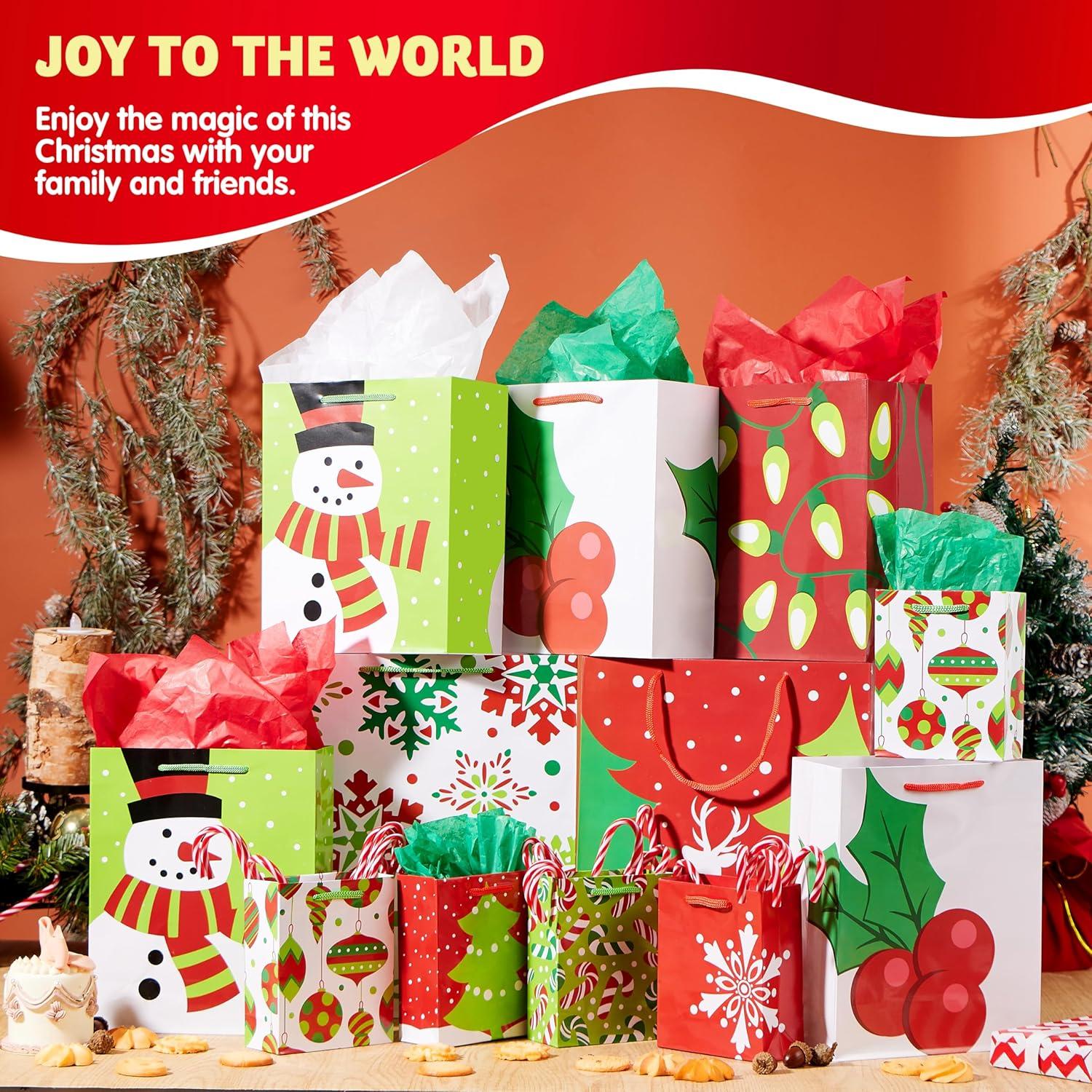 imageJOYIN 20 PCS Christmas Goody Gift Bags with Handles Assorted Sizes Holiday Paper Presents Wrapping Bag for Xmas GiftGiving Thanksgiving Gift Decor Classroom Treat Candy and Party Favors