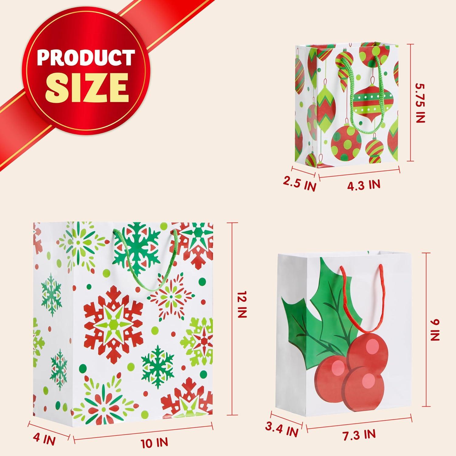 imageJOYIN 20 PCS Christmas Goody Gift Bags with Handles Assorted Sizes Holiday Paper Presents Wrapping Bag for Xmas GiftGiving Thanksgiving Gift Decor Classroom Treat Candy and Party Favors