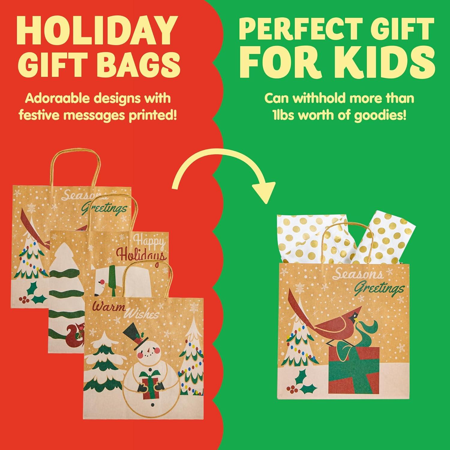 imageJOYIN 24 PCS Christmas Kraft Gift Bags with Assorted Sizes Present Bags for Wrapping Xmas Holiday Party Favors Thanksgiving Gift Decoration School Classrooms Classic Not Include Tissue Paper