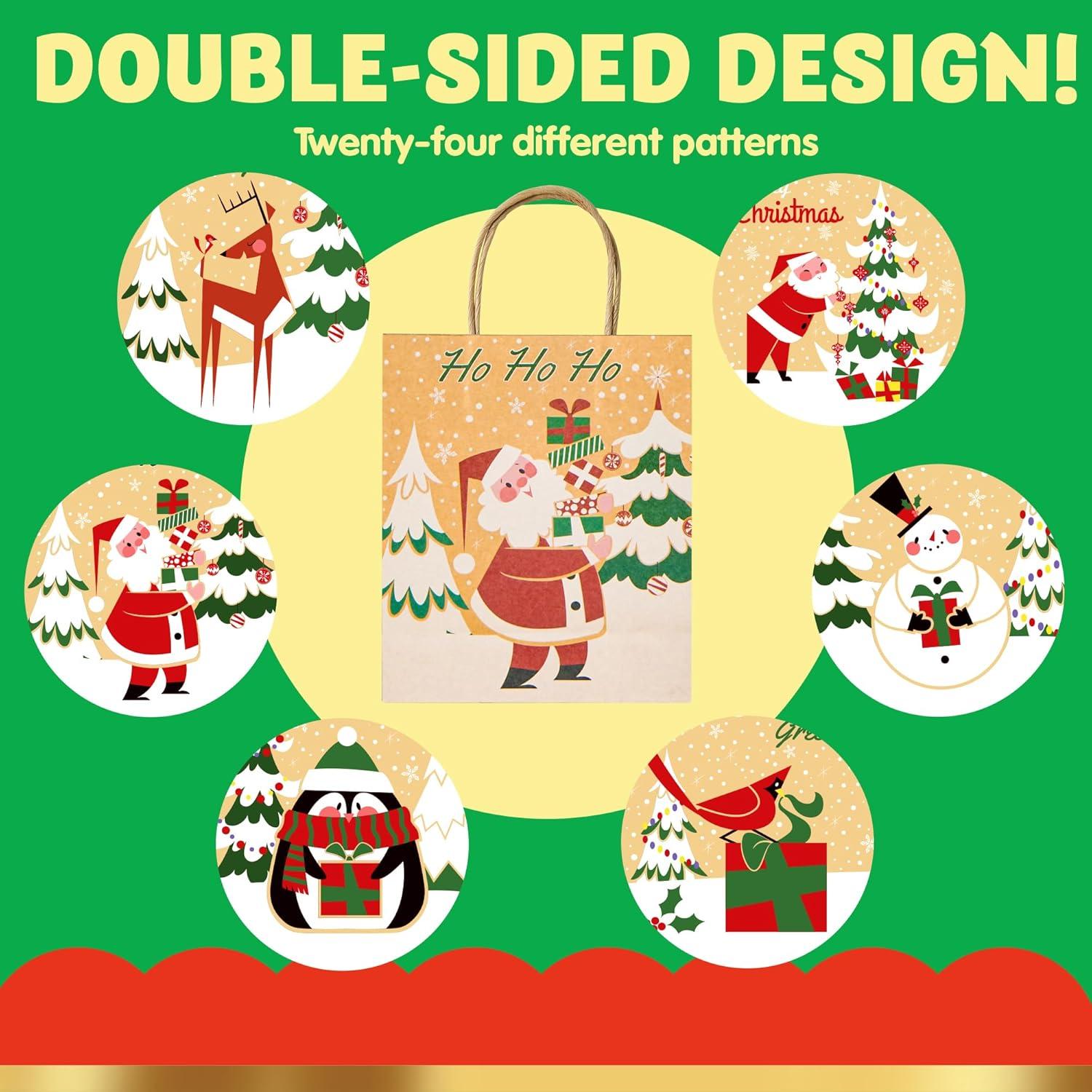 imageJOYIN 24 PCS Christmas Kraft Gift Bags with Assorted Sizes Present Bags for Wrapping Xmas Holiday Party Favors Thanksgiving Gift Decoration School Classrooms Classic Not Include Tissue Paper