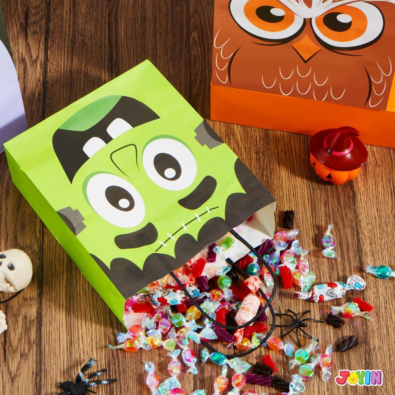 imageJOYIN 24 Pcs Halloween Colorful Paper Gift Bags with Handles for TrickorTreating Halloween Candy Goodie Bags for Party Favors and Supplies24 Count Pack of 1