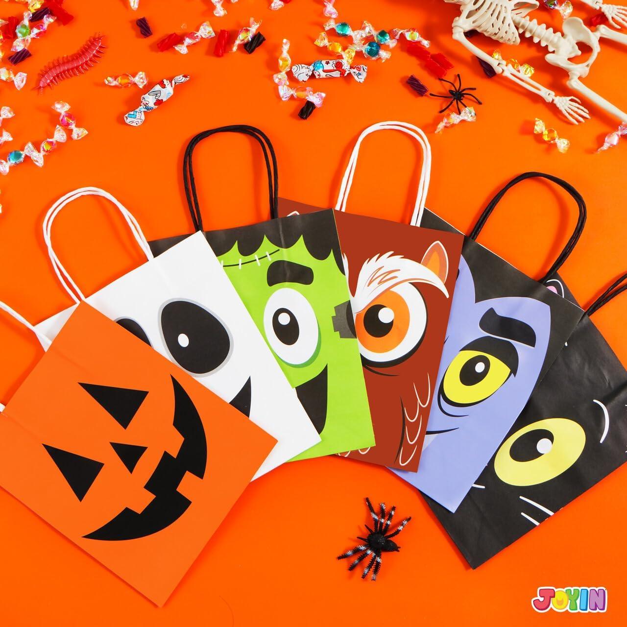 imageJOYIN 24 Pcs Halloween Colorful Paper Gift Bags with Handles for TrickorTreating Halloween Candy Goodie Bags for Party Favors and Supplies24 Count Pack of 1