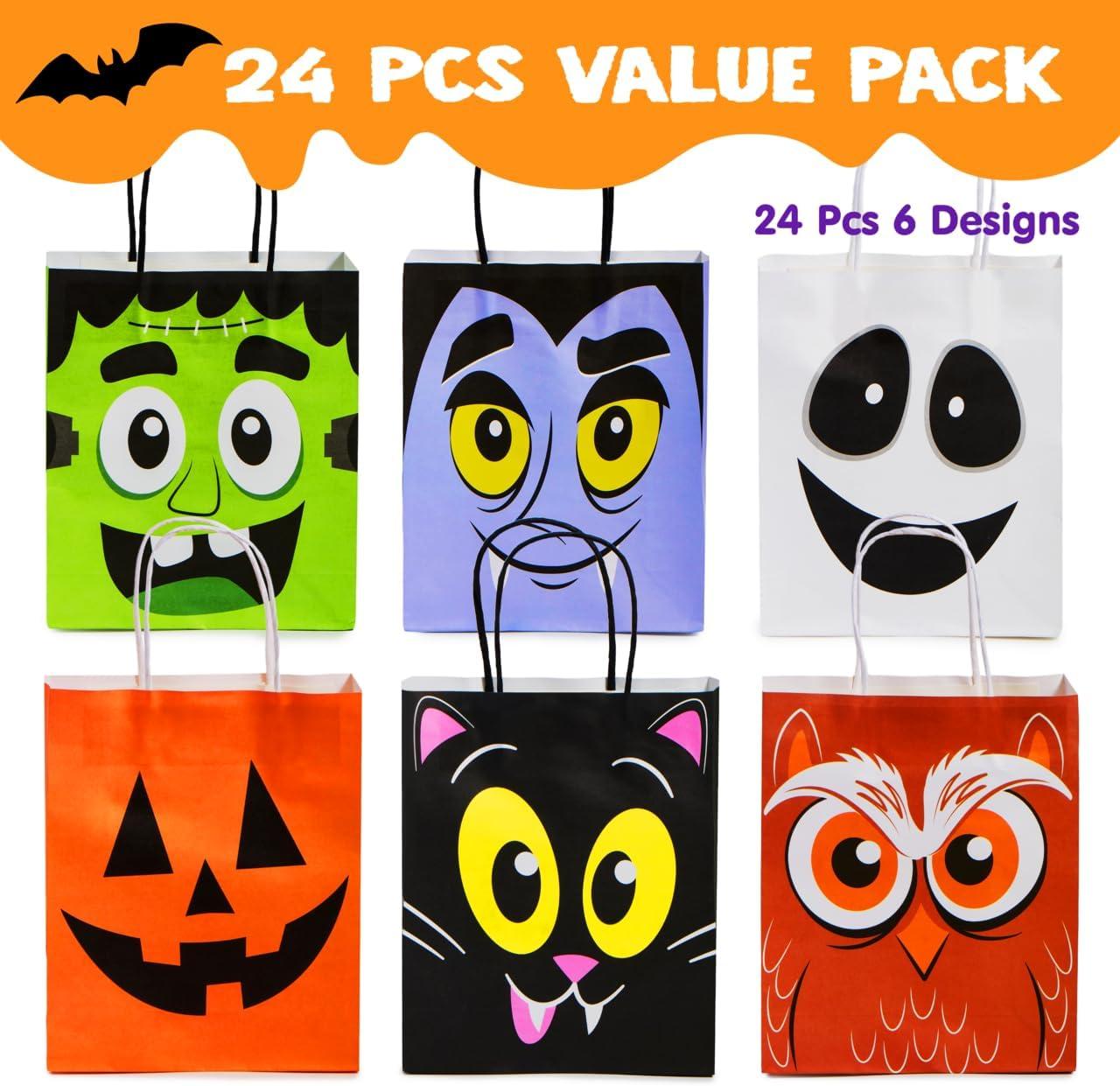 imageJOYIN 24 Pcs Halloween Colorful Paper Gift Bags with Handles for TrickorTreating Halloween Candy Goodie Bags for Party Favors and Supplies24 Count Pack of 1