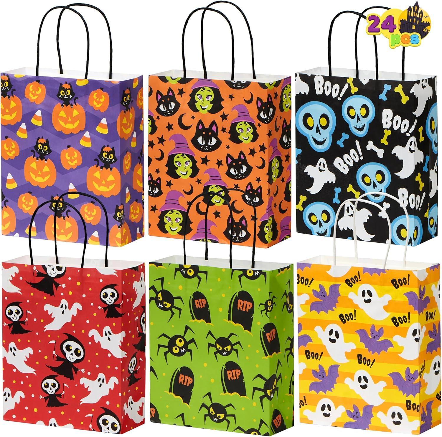 imageJOYIN 24 Pcs Halloween Paper Goodie Bags with Handles in 6 designs for Halloween Trick or Treat Colorful Candy Bags for Party Favor Party Supplies