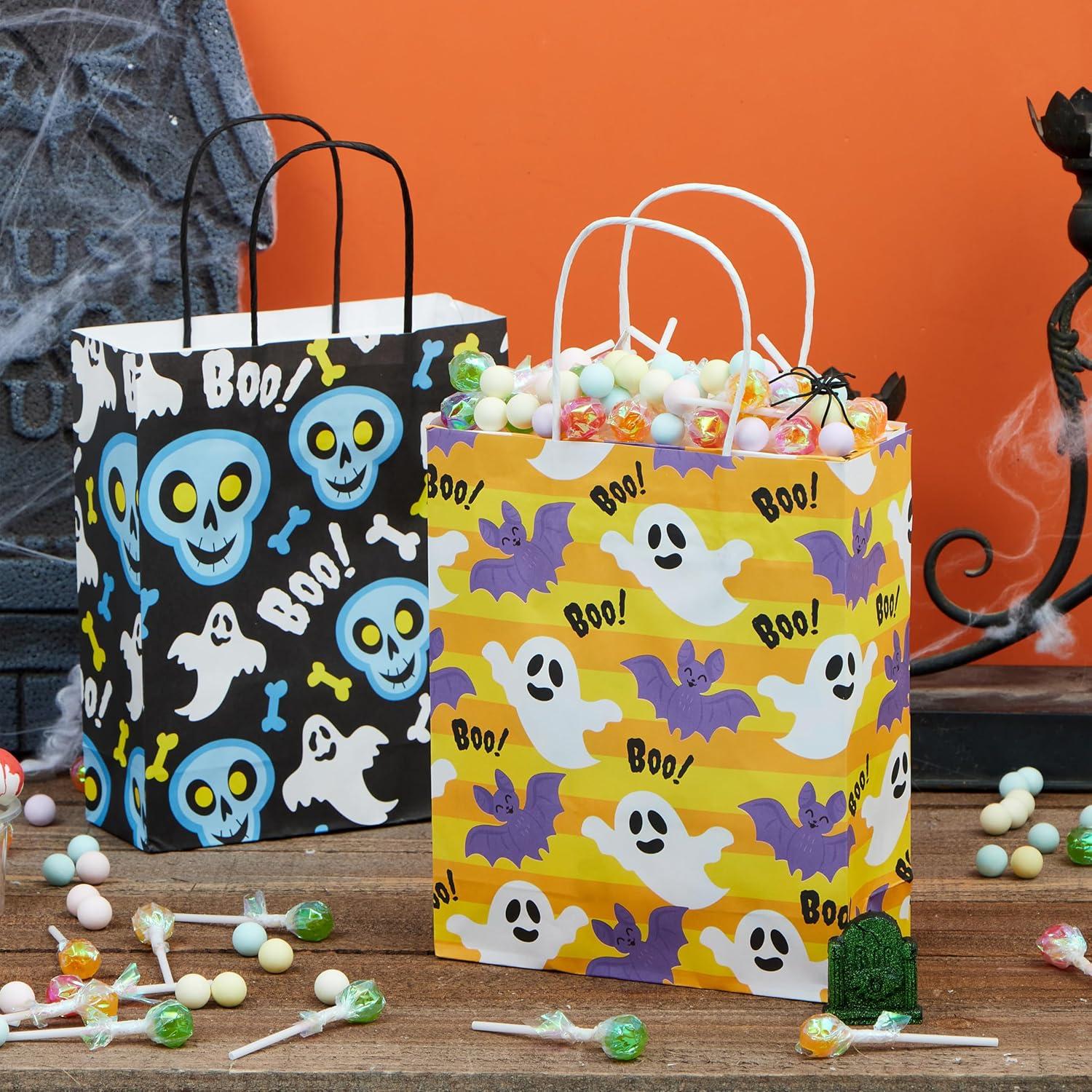 imageJOYIN 24 Pcs Halloween Paper Goodie Bags with Handles in 6 designs for Halloween Trick or Treat Colorful Candy Bags for Party Favor Party Supplies