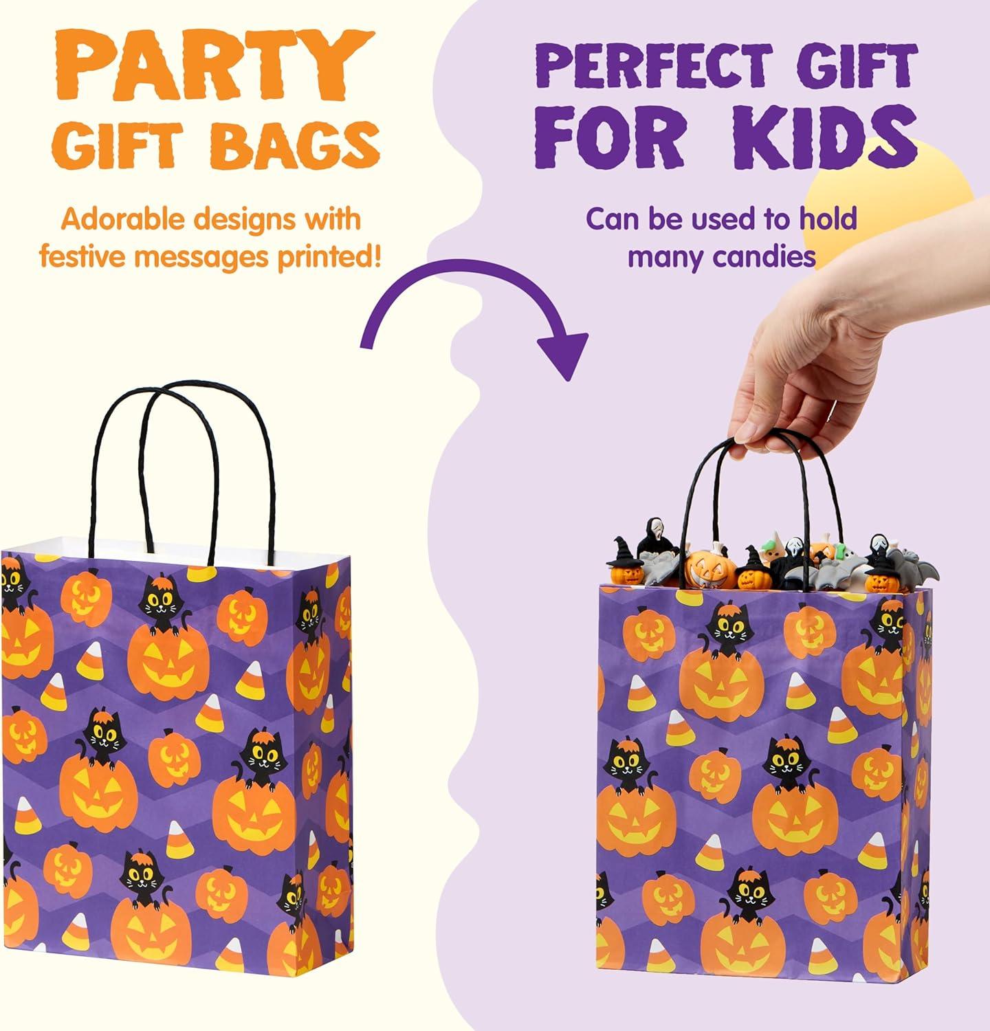 imageJOYIN 24 Pcs Halloween Paper Goodie Bags with Handles in 6 designs for Halloween Trick or Treat Colorful Candy Bags for Party Favor Party Supplies