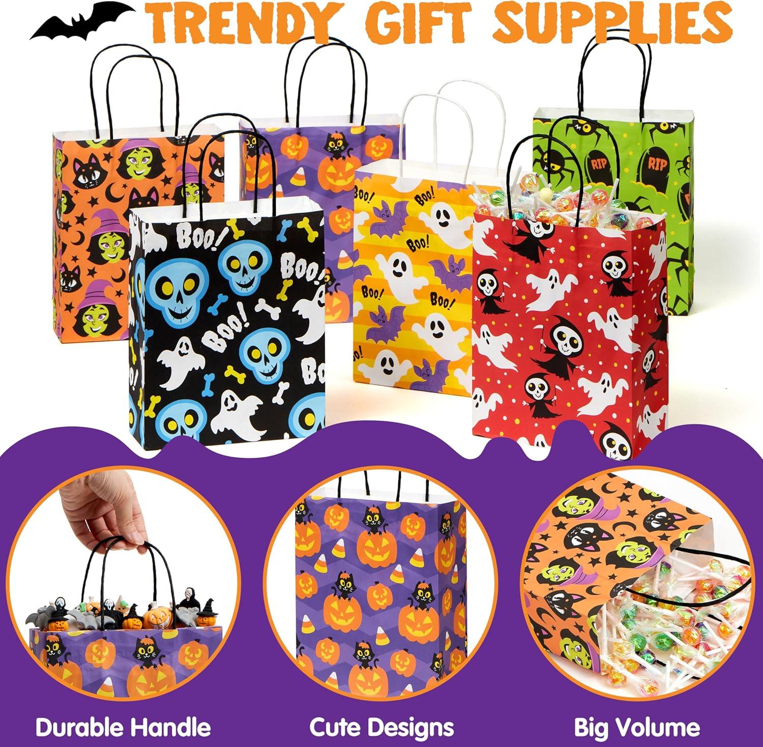imageJOYIN 24 Pcs Halloween Paper Goodie Bags with Handles in 6 designs for Halloween Trick or Treat Colorful Candy Bags for Party Favor Party Supplies
