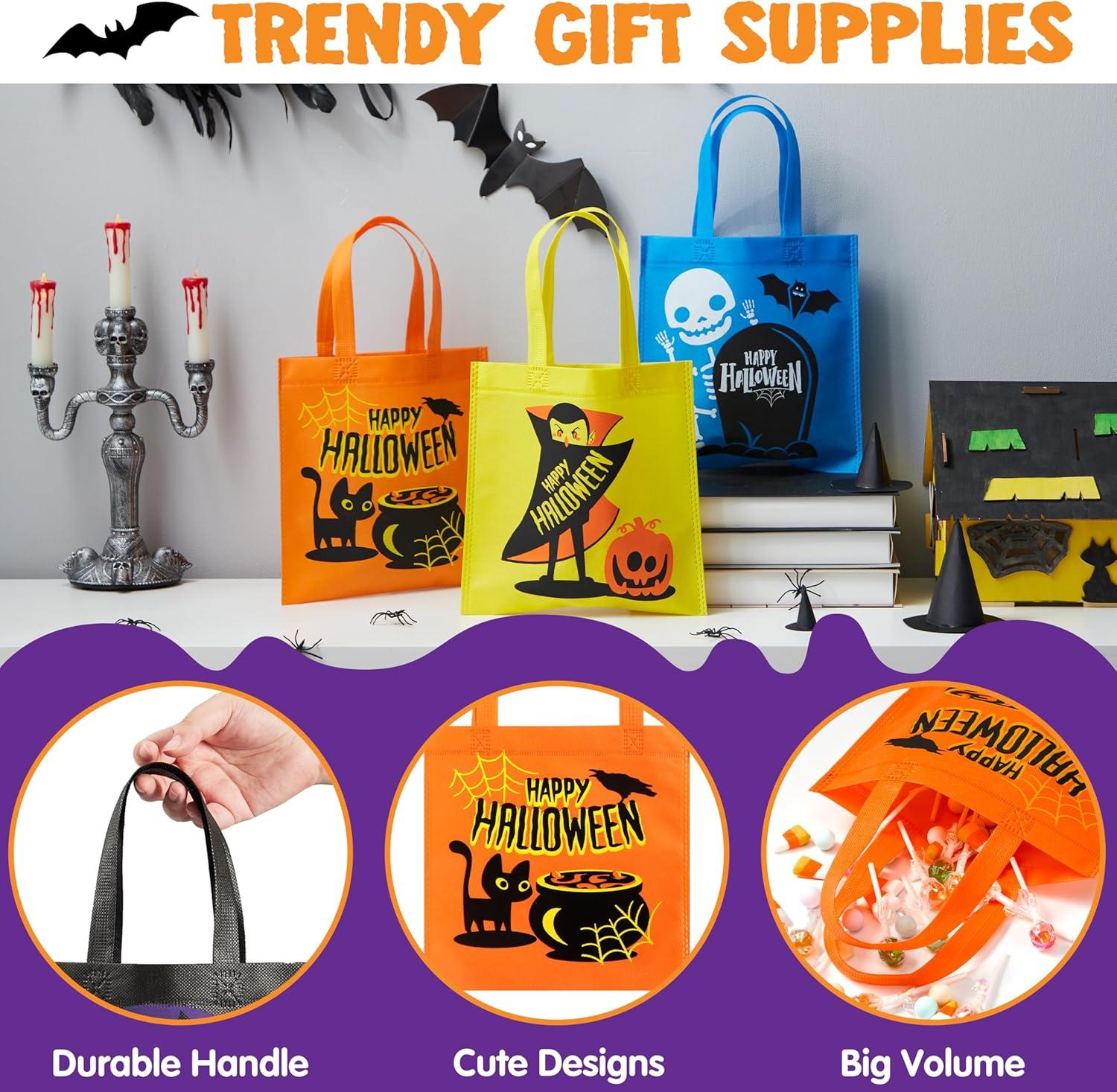 imageJOYIN 32 NonWoven Halloween Tote Gift Bags Colorful for Kids 6 Patterns Design Trick or Treat Bags for Kids Classroom Party Favor Supplies Reusable Goody Candy Bag Halloween Snacks Goodie Bag BulkMulticolor