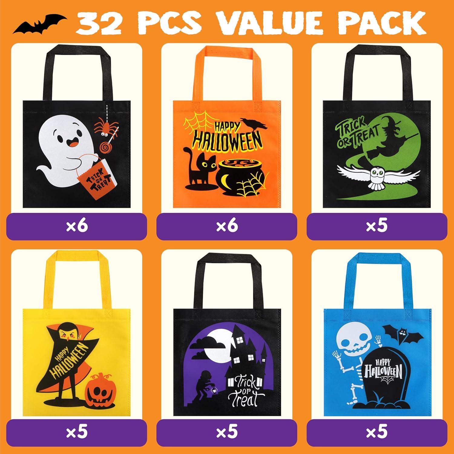 imageJOYIN 32 NonWoven Halloween Tote Gift Bags Colorful for Kids 6 Patterns Design Trick or Treat Bags for Kids Classroom Party Favor Supplies Reusable Goody Candy Bag Halloween Snacks Goodie Bag BulkMulticolor
