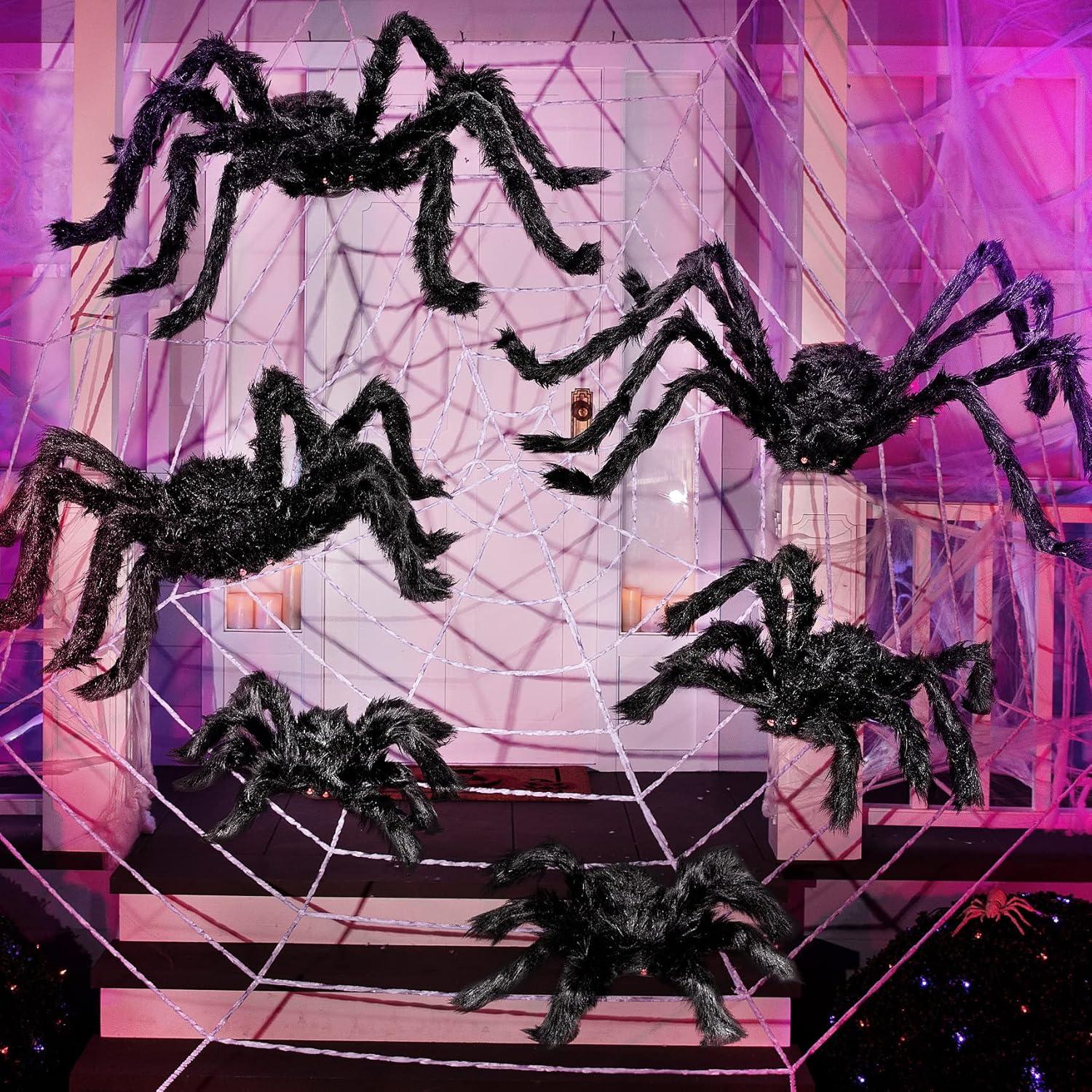 imageJOYIN 6 Packs Halloween Outdoor Decorations Giant Spiders Set Halloween Decor Outside Black Hairy Large Spider with Different Size for Lawn Yard Decor 30quot 30quot 20quot 20quot 12quot 12quot