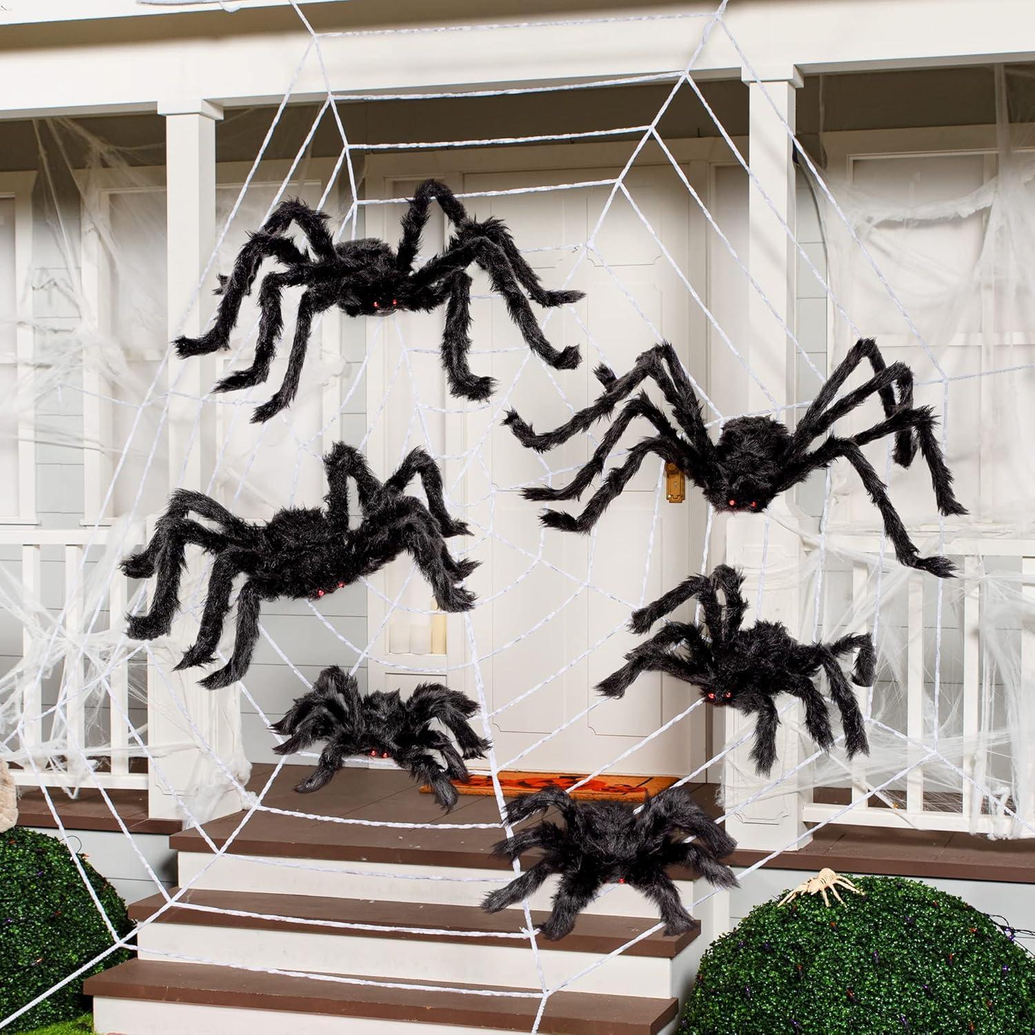 imageJOYIN 6 Packs Halloween Outdoor Decorations Giant Spiders Set Halloween Decor Outside Black Hairy Large Spider with Different Size for Lawn Yard Decor 30quot 30quot 20quot 20quot 12quot 12quot