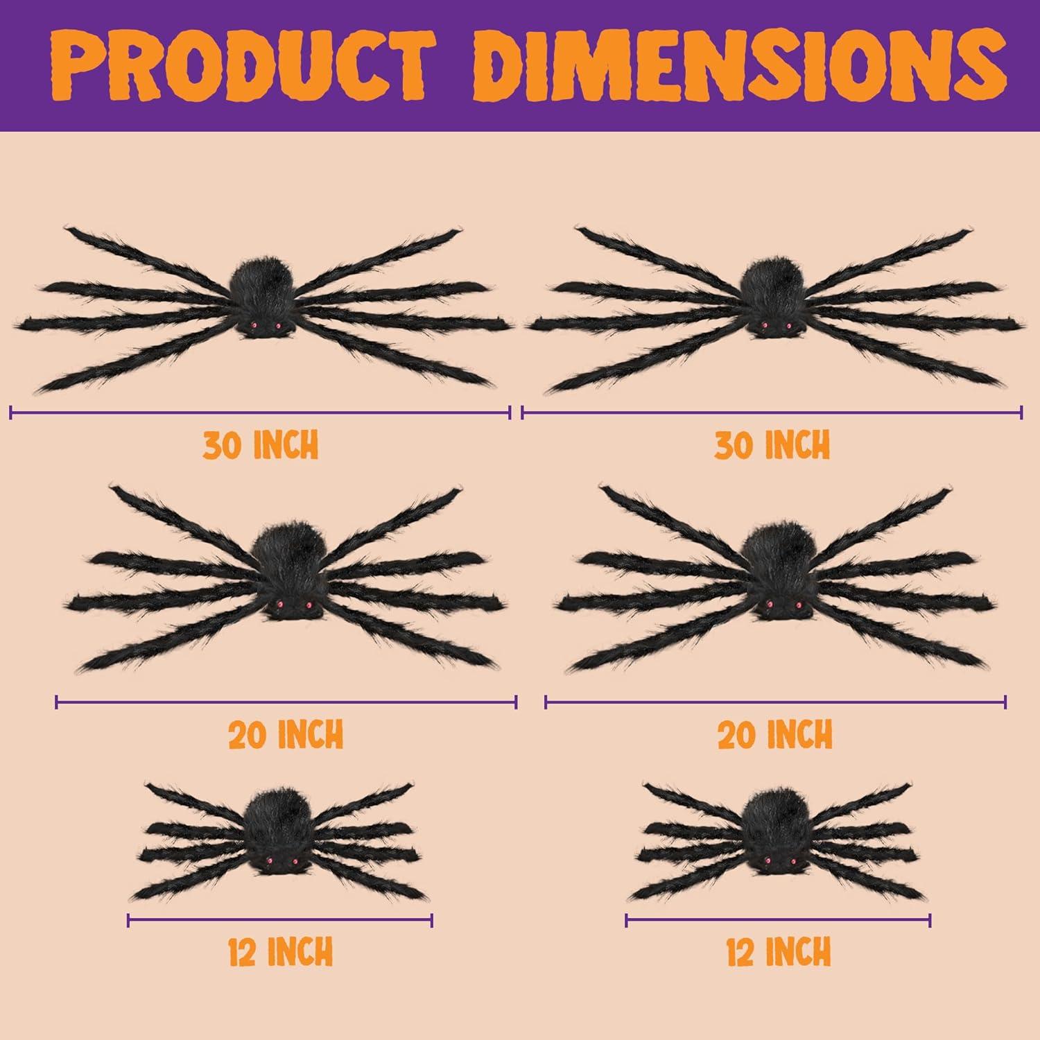 imageJOYIN 6 Packs Halloween Outdoor Decorations Giant Spiders Set Halloween Decor Outside Black Hairy Large Spider with Different Size for Lawn Yard Decor 30quot 30quot 20quot 20quot 12quot 12quot