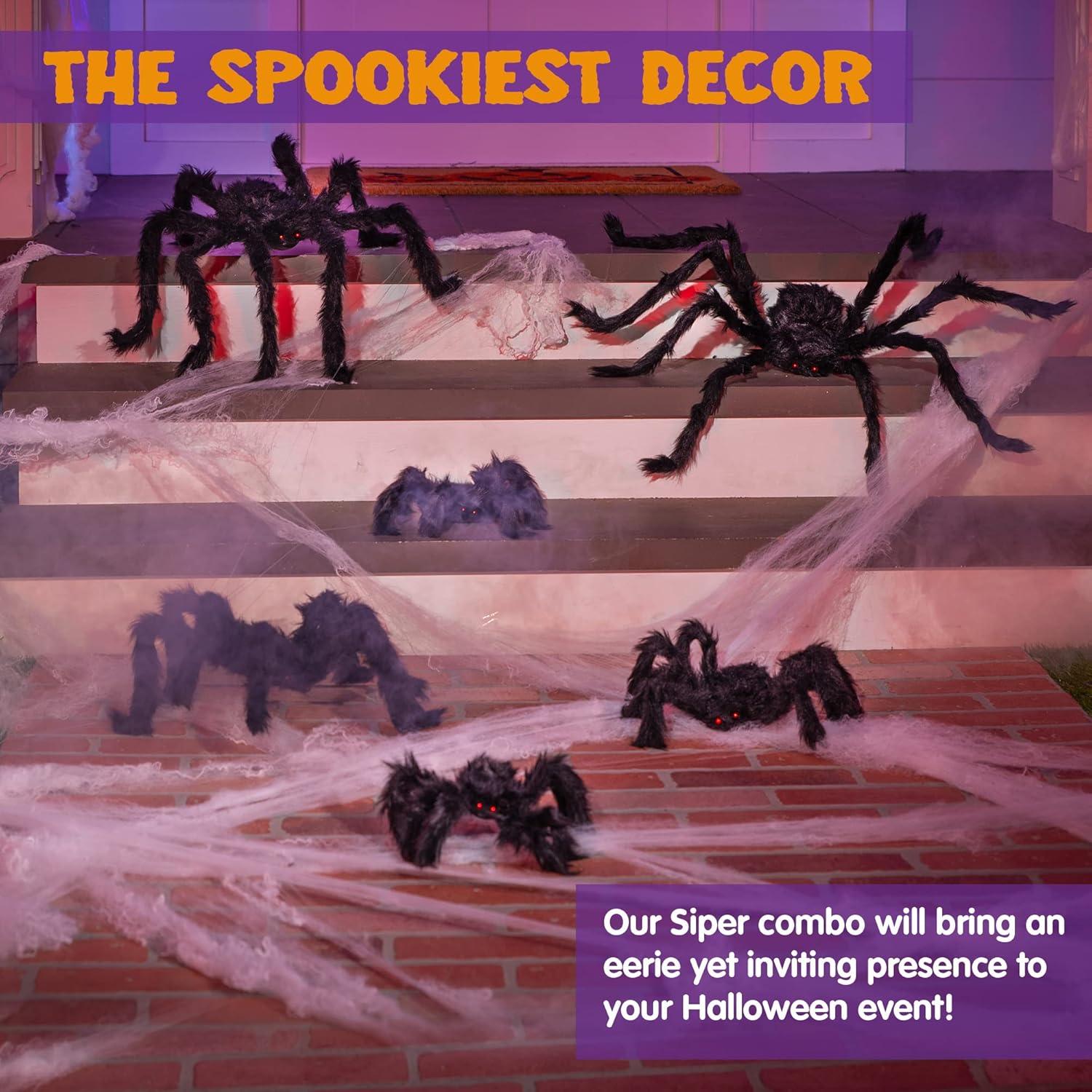imageJOYIN 6 Packs Halloween Outdoor Decorations Giant Spiders Set Halloween Decor Outside Black Hairy Large Spider with Different Size for Lawn Yard Decor 30quot 30quot 20quot 20quot 12quot 12quot