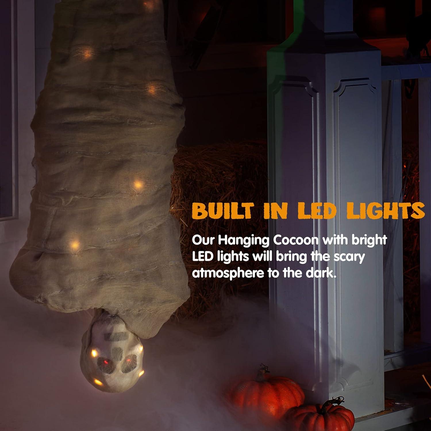 imageJOYIN 65quot Halloween Decoration Cocoon Corpse Animated Hanging Dead Body Prop Indoor Decor Corpses Skeleton Outdoor Decor with Full Body Lights and LED Eyes ampamp Spooky Sound for Yard Haunted House