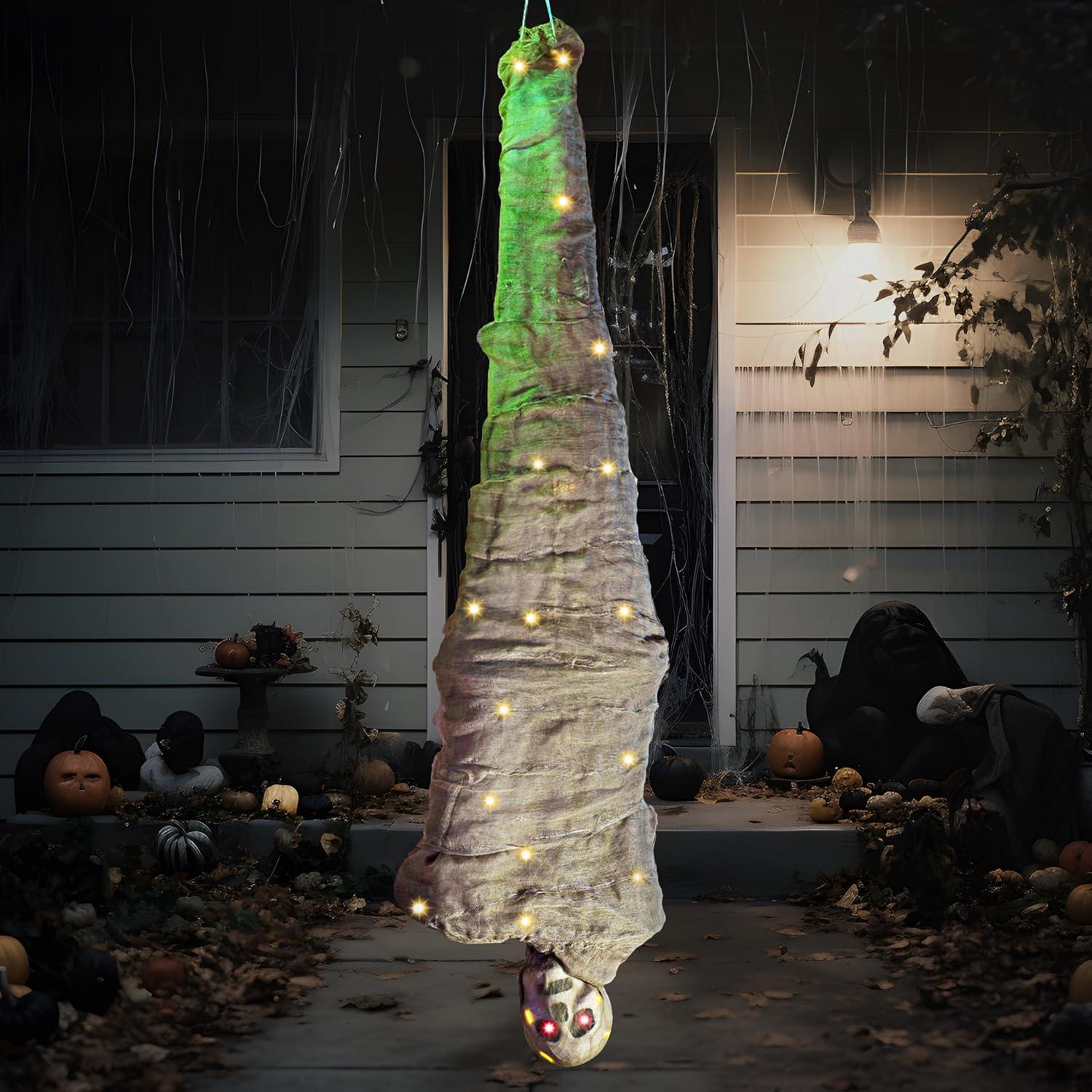 imageJOYIN 65quot Halloween Decoration Cocoon Corpse Animated Hanging Dead Body Prop Indoor Decor Corpses Skeleton Outdoor Decor with Full Body Lights and LED Eyes ampamp Spooky Sound for Yard Haunted House