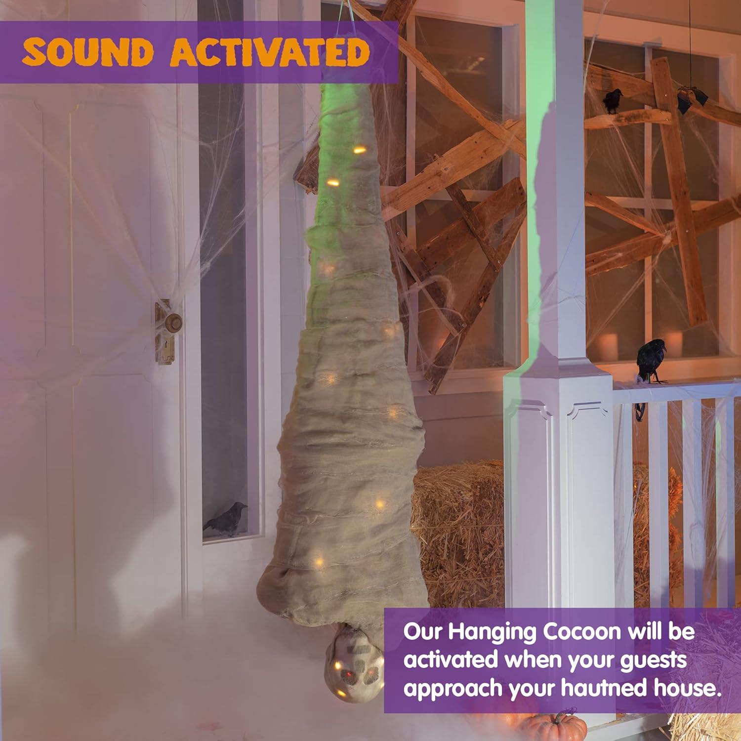 imageJOYIN 65quot Halloween Decoration Cocoon Corpse Animated Hanging Dead Body Prop Indoor Decor Corpses Skeleton Outdoor Decor with Full Body Lights and LED Eyes ampamp Spooky Sound for Yard Haunted House