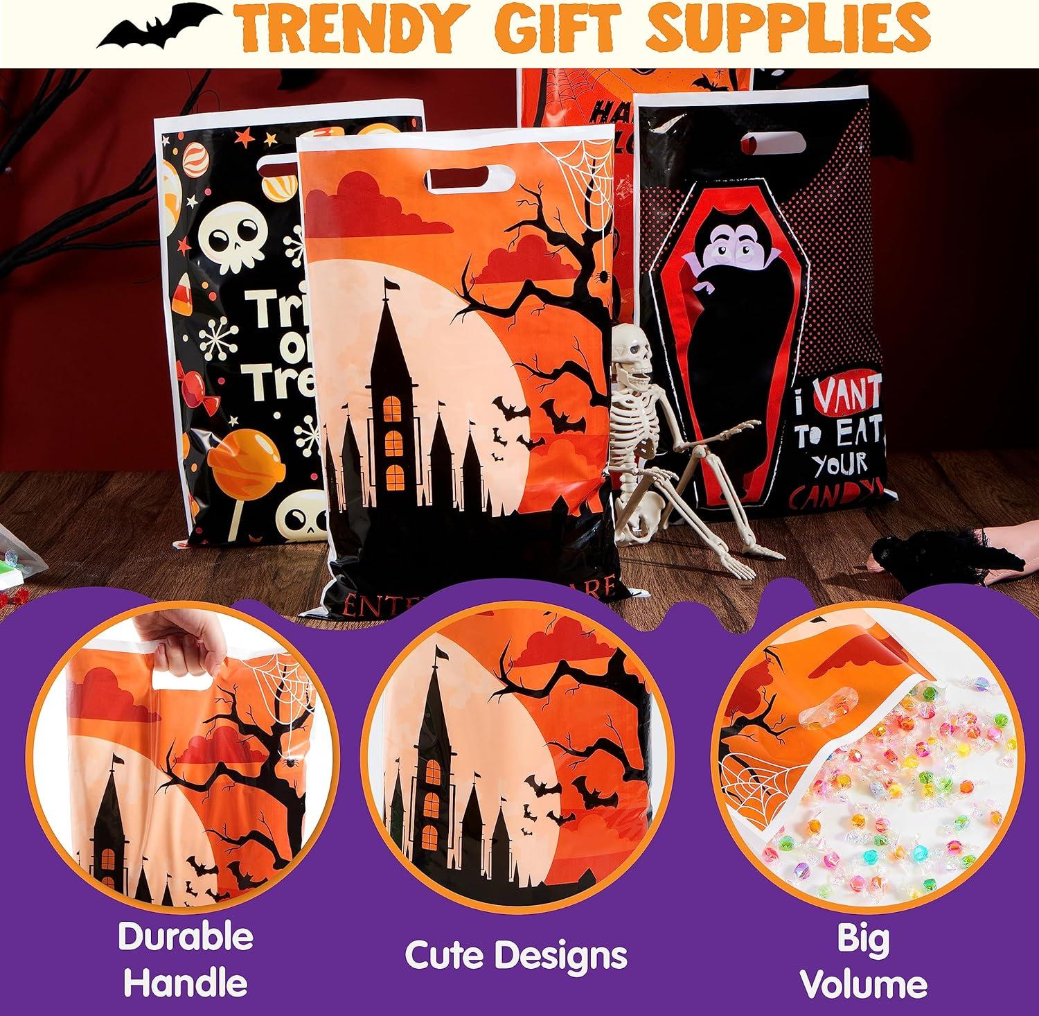 imageJOYIN 72 Pcs Halloween Candy Bag for Trick or Treating Plastic Goodie Bags Assorted for Halloween TrickorTreat Snacks Party Favors Event Party Favor Supplies Classroom Prizes