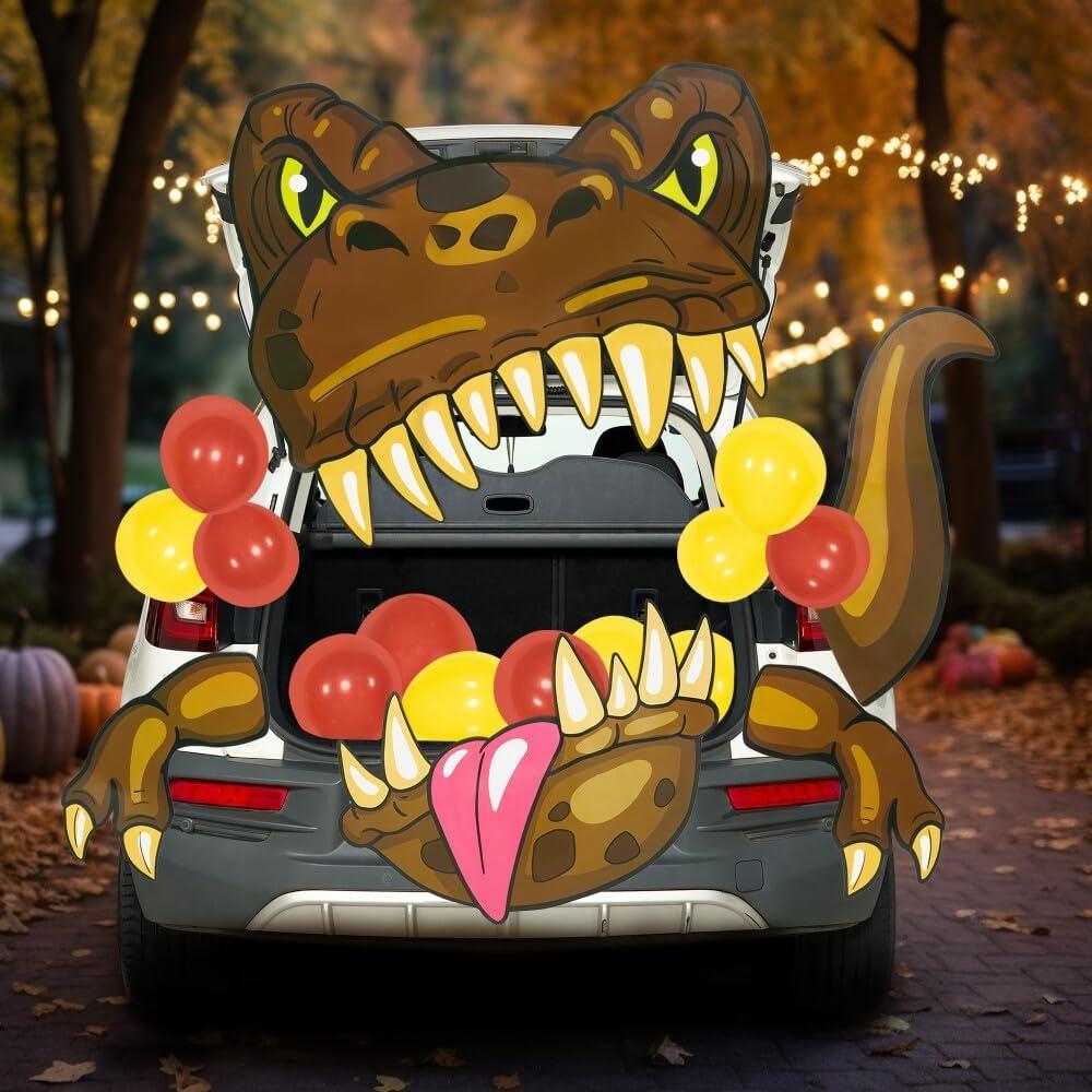 imageJOYIN Halloween Dinosaur Trunk Or Treat Car Decorations Kit for SUV Outdoor Indoor Decor Balloons Trex for Haunted House Door Archway Entryway with Tassels Paper Board Dot Glue