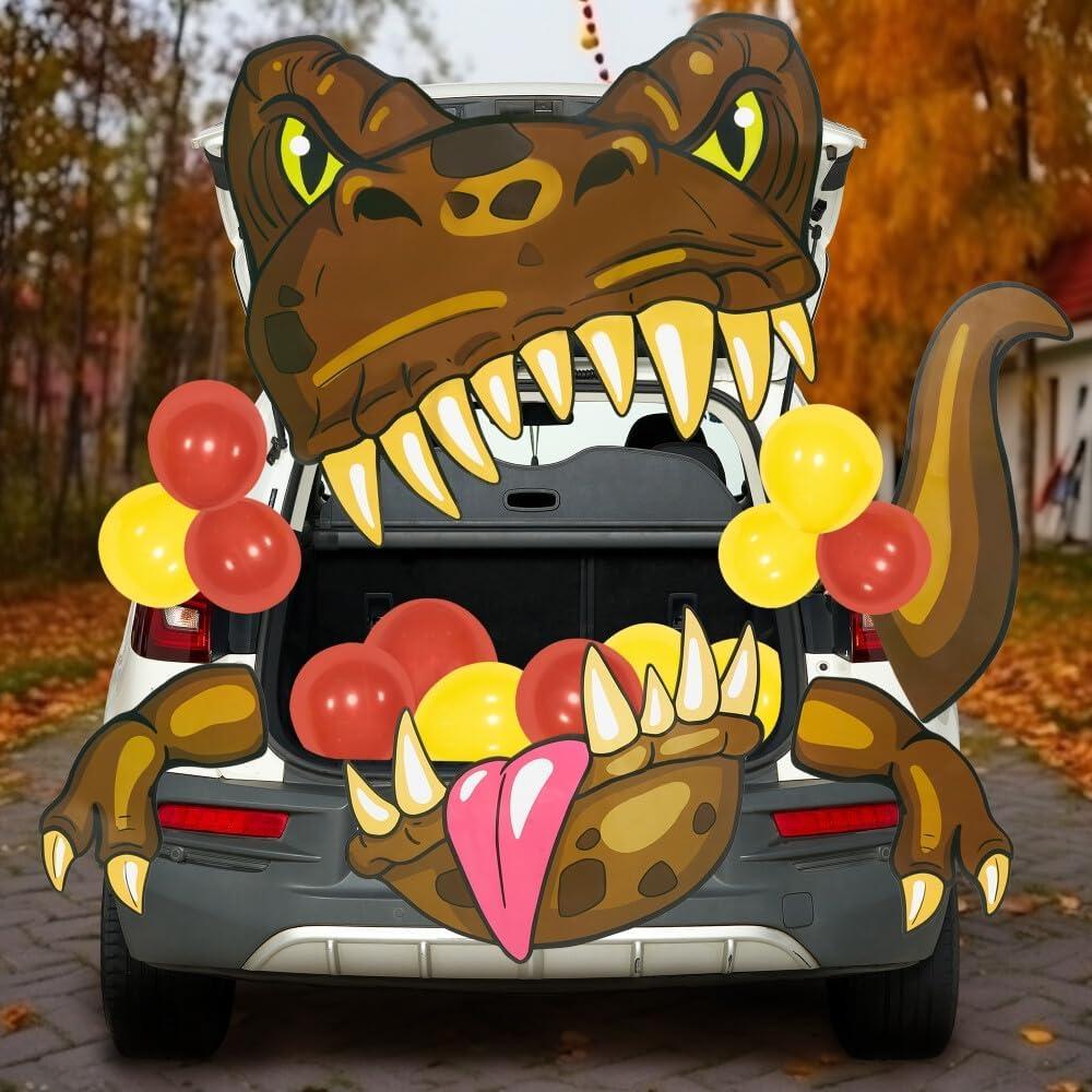 imageJOYIN Halloween Dinosaur Trunk Or Treat Car Decorations Kit for SUV Outdoor Indoor Decor Balloons Trex for Haunted House Door Archway Entryway with Tassels Paper Board Dot Glue