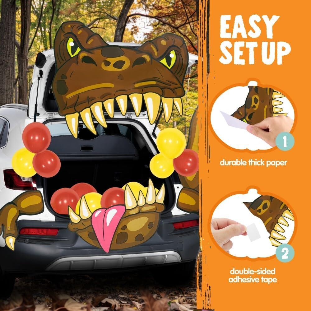 imageJOYIN Halloween Dinosaur Trunk Or Treat Car Decorations Kit for SUV Outdoor Indoor Decor Balloons Trex for Haunted House Door Archway Entryway with Tassels Paper Board Dot Glue