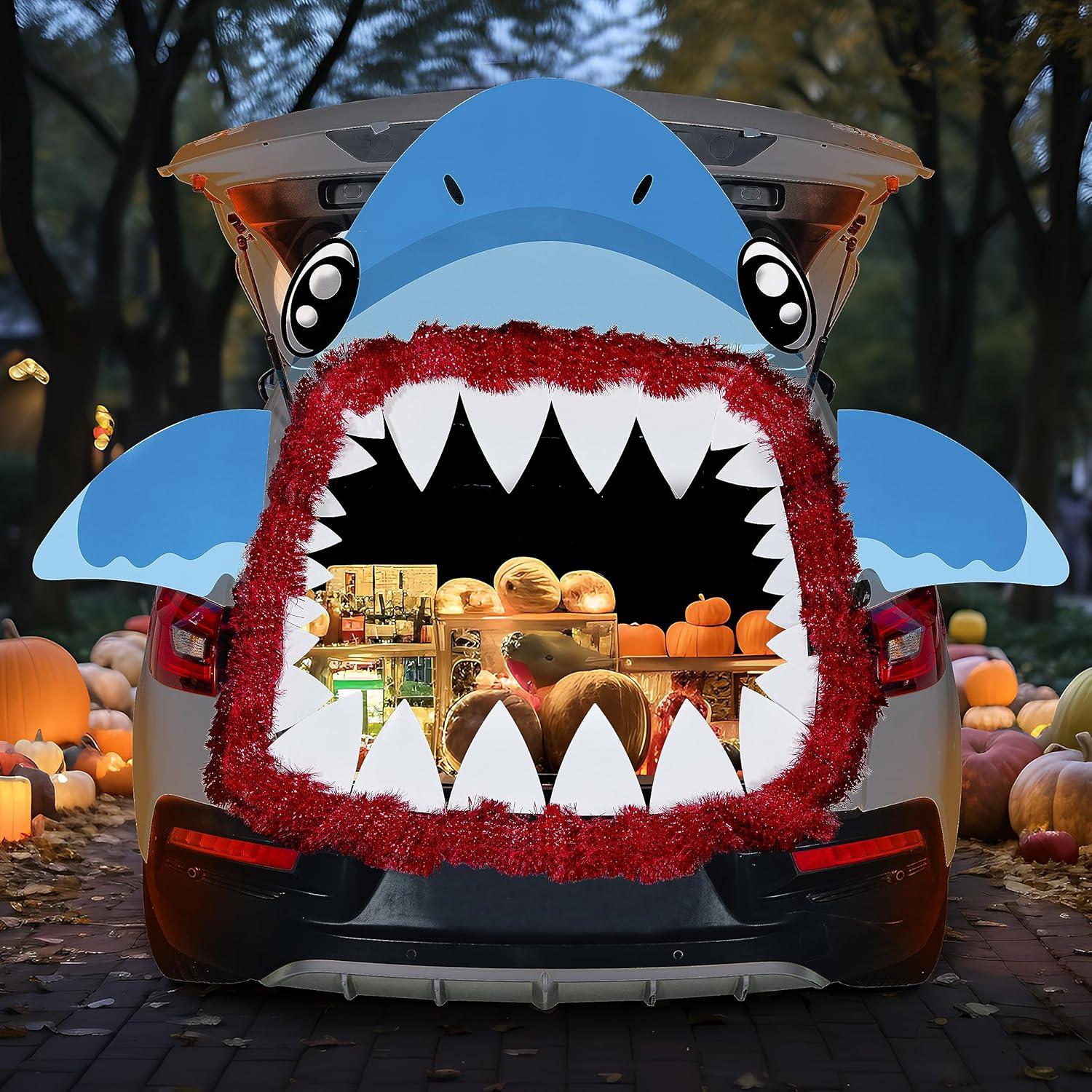 imageJOYIN Halloween Trunk or Treat Decorations Kit Car Stickers Shark Decor Outdoor Indoor Haunted House for SUV Archway Garage Door with Paperboard Tassels DoubleSided Tapes