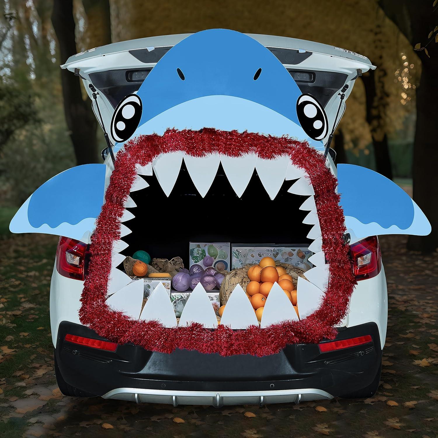 imageJOYIN Halloween Trunk or Treat Decorations Kit Car Stickers Shark Decor Outdoor Indoor Haunted House for SUV Archway Garage Door with Paperboard Tassels DoubleSided Tapes