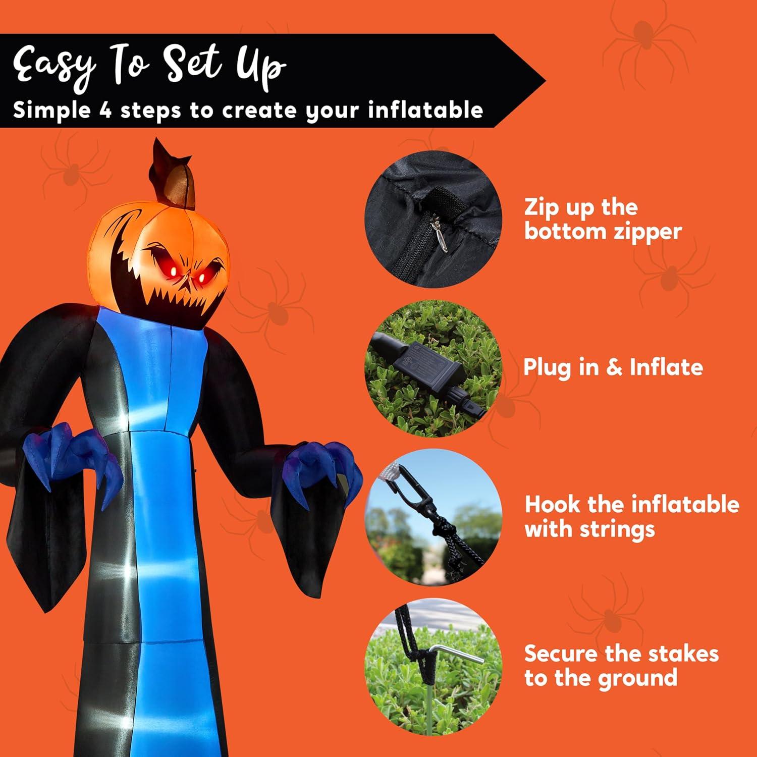 imageJoiedomi 12 FT Tall Halloween Inflatables Outdoor Decor Inflatable Halloween Decor Outdoor Scary Decorations Blow Up Pumpkin for Outside with LEDs for Yard Decorations