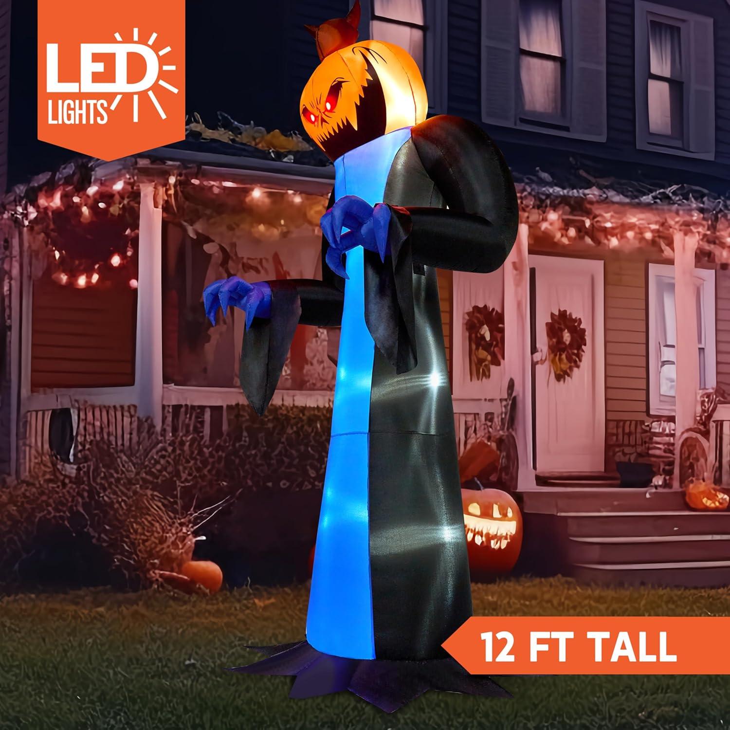 imageJoiedomi 12 FT Tall Halloween Inflatables Outdoor Decor Inflatable Halloween Decor Outdoor Scary Decorations Blow Up Pumpkin for Outside with LEDs for Yard Decorations