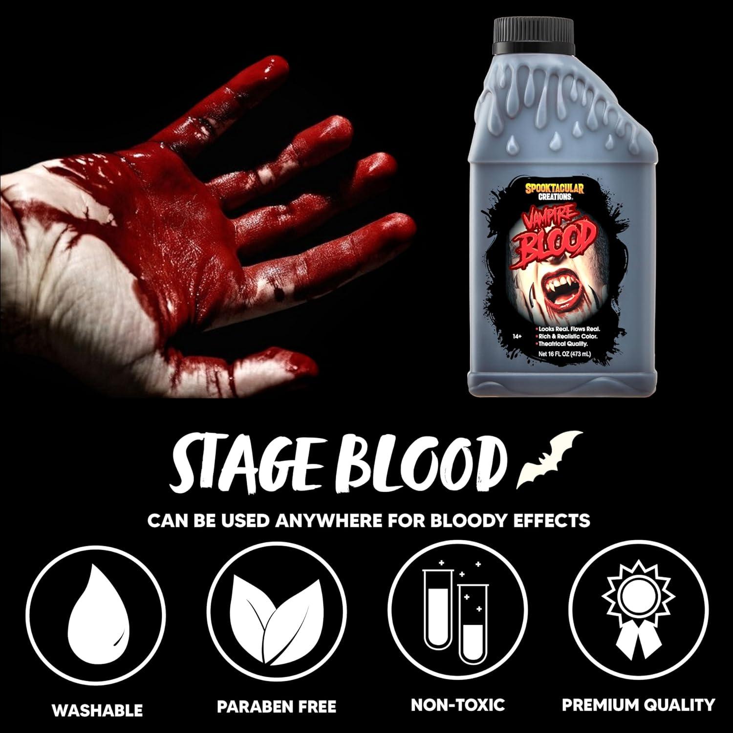 imageSpooktacular Creations 16oz Fake Blood Washable Fake Blood for Clothes Fake Blood Gallon Vampire Blood for Makeup Stage Blood for Zombie sfx Cosplay Costume Makeup