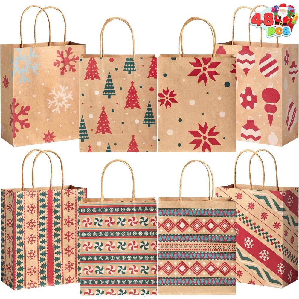 imageJOYIN 18 PCS Christmas Bags Assorted Sizes Kraft Treat Candy Bags Small 55 Medium 9 Large 13 for Xmas Party Favors Decoration Holiday Present Wrapping Thanksgiving Gift Decordark brown