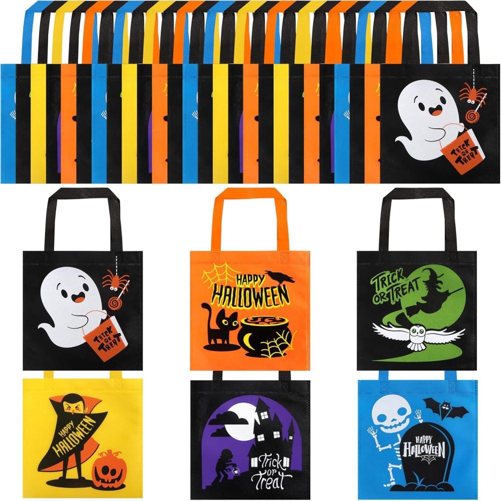 imageJOYIN 32 NonWoven Halloween Tote Gift Bags Colorful for Kids 6 Patterns Design Trick or Treat Bags for Kids Classroom Party Favor Supplies Reusable Goody Candy Bag Halloween Snacks Goodie Bag BulkMulticolor