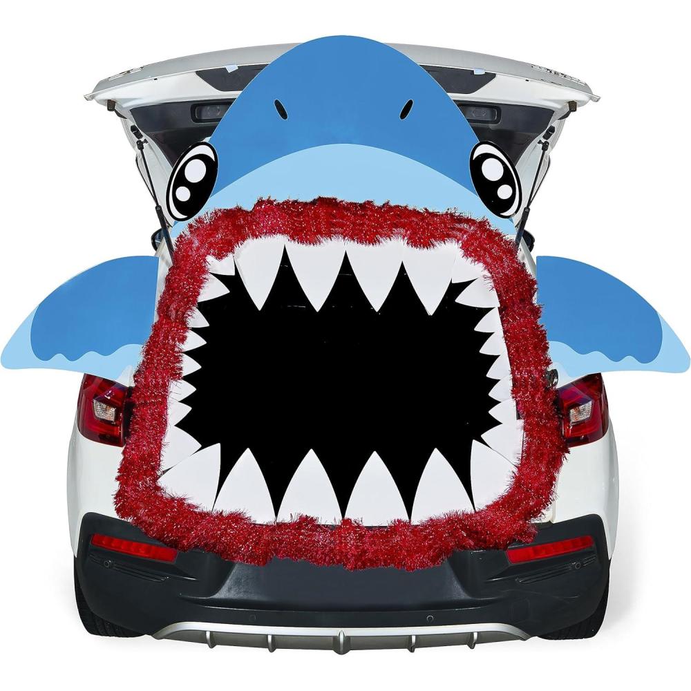 imageJOYIN Halloween Trunk or Treat Decorations Kit Car Stickers Shark Decor Outdoor Indoor Haunted House for SUV Archway Garage Door with Paperboard Tassels DoubleSided Tapes