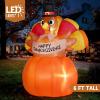 imageJOIEDOMI 6FT Thanksgiving Inflatables Turkey on Pumpkin Outdoor Decorations Light Up Inflation Turkey Pumpkin with LED Happy Thanksgiving Blow Ups for Outside Decorations Yard Garden Lawn Party