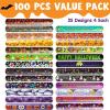 imageJOYIN 100 PCS Halloween Slap Bracelets for Kids Halloween Bracelets Bulk for Girls Boys Gifts Friendship Bracelets Snap Bracelets for Halloween Party Favors Goodie Bag Fillers