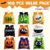 imageJOYIN 108 PCS Halloween Drawstring Treat Bags with 9 Character Designs Mini Halloween Goodie Candy Bags Plastic Gift Bag Bulk for Kids Boys Girls Trick or Treating Party Favor Supplies