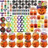 imageJOYIN 144 PCS Halloween Toy Gifts for Kid Trick or Treating 24 Pack Prefilled Mini Pumpkin Buckets with Spider Ring Popper Spring Vampire Teeth and Spinning Top Halloween Party Favors Supplies