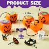 imageJOYIN 144 PCS Halloween Toy Gifts for Kid Trick or Treating 24 Pack Prefilled Mini Pumpkin Buckets with Spider Ring Popper Spring Vampire Teeth and Spinning Top Halloween Party Favors Supplies