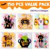 imageJOYIN 150 PCS Halloween Cellophane Treat Bags Self Adhesive Clear Cookie and Candy Bags for Kids Trick or Treating Small Goodie Gift Ziplock Bag Bulk for Halloween Party Favors Supplies in 6 Designs