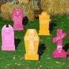 imageJOYIN 17 Halloween Foam RIP Graveyard Tombstones 5 Pack Halloween Tombstones Outdoor Decorations for Graves Decorations with 12 Metal Stakes for Cemetery Yard Lawn Party DecorPink  Orange