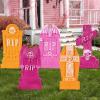 imageJOYIN 17 Halloween Foam RIP Graveyard Tombstones 5 Pack Halloween Tombstones Outdoor Decorations for Graves Decorations with 12 Metal Stakes for Cemetery Yard Lawn Party DecorPink  Orange