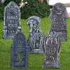 imageJOYIN 17 Halloween Tombstones for Graves Decorations Outdoor 5 Pack Foam RIP Graveyard Headstone Decorations and 12 Bonus Metal Stakes for Halloween Yard Lawn Decor