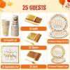 imageJOYIN 175Pcs Thanksgiving Paper Plates Set Disposable Dinnerware for Festive GatheringThanksgiving Party Fall Harvest Paper Gold Disposable Dinnerware Set for 25 Guests Party Supplies