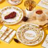 imageJOYIN 175Pcs Thanksgiving Paper Plates Set Disposable Dinnerware for Festive GatheringThanksgiving Party Fall Harvest Paper Gold Disposable Dinnerware Set for 25 Guests Party Supplies