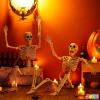 imageJOYIN 2 PCS 24 Halloween Skeleton Decor 2 FT Full Body Stayable Posable Skeletons for Halloween White Human Plastic Bones with Movable Joints for Spooky Indoor Outdoor Decoration Graveyard PropYellow